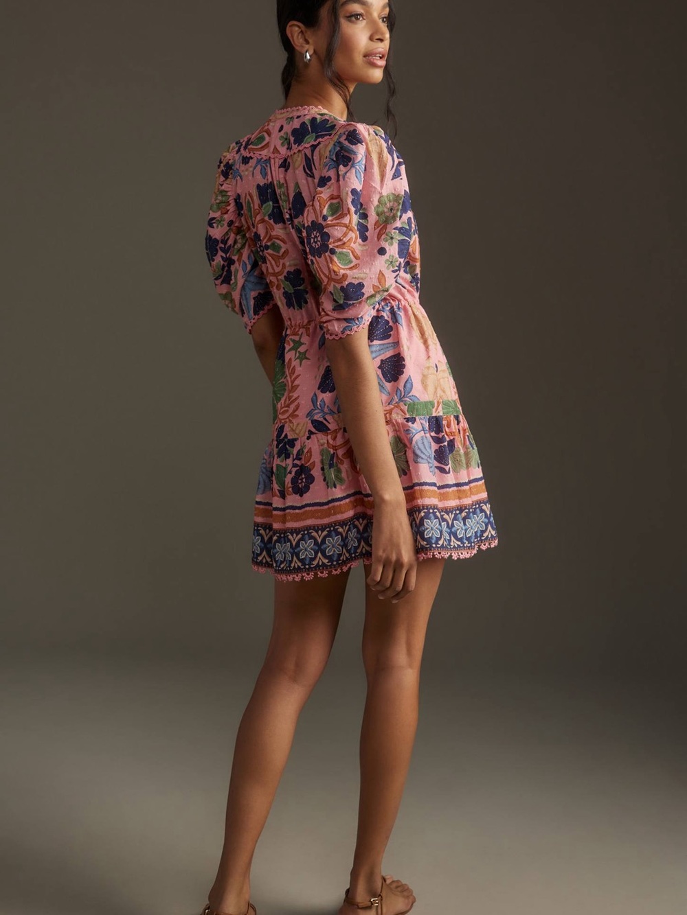 FARM Rio Pink “Seashell Tapestry” Puff Sleeve Tassel Mini Dress Size S - Picture 6 of 16